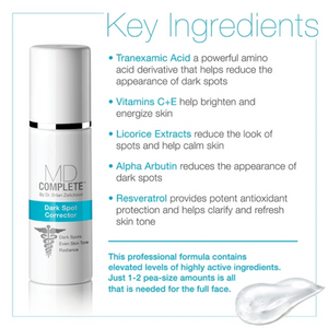 MD Complete Dark Spot Corrector System from MyExceptionalSkinCare.com Key Ingredients