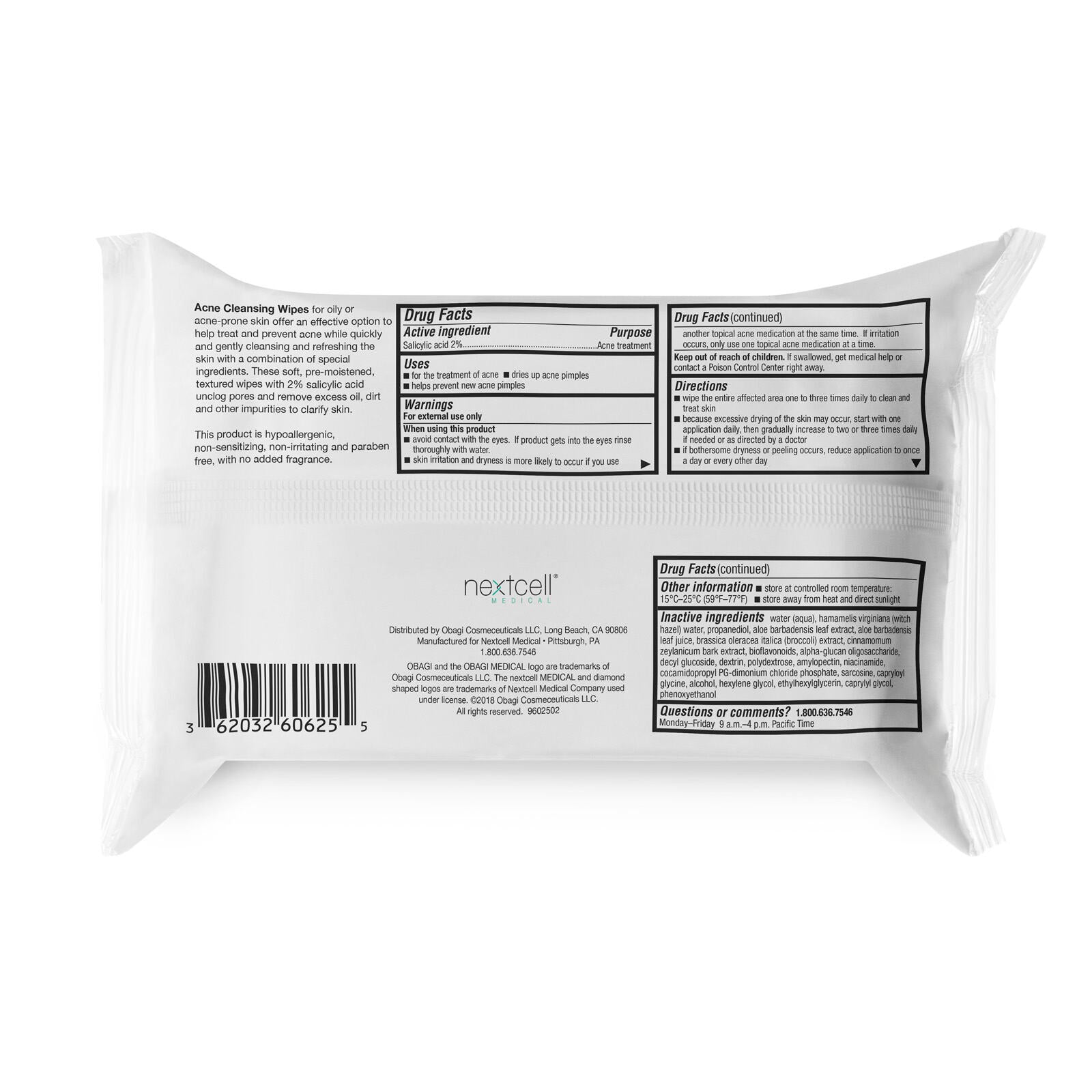Obagi medical suzanobagimd acne cleansing wipes from MyExceptionalSkinCare.com Back